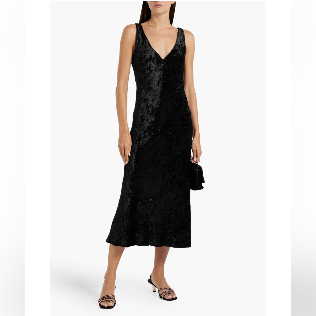 Nwt Vince Crushed Velvet Midi Slip Dress Black Size M Luxe Evening Cocktail